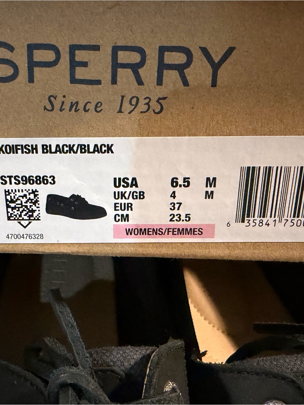 Sperry Women’s Black Koifish Lace-Up Moccasins size 6.5 M